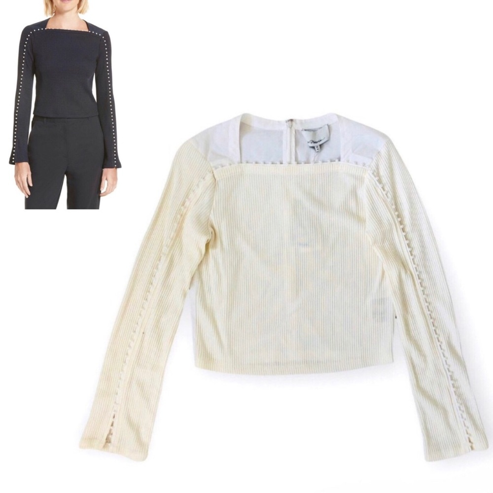 NWT 3.1 Phillip Lim Faux Pearl Trim Rib Knit Top Ivory White MSRP:$398